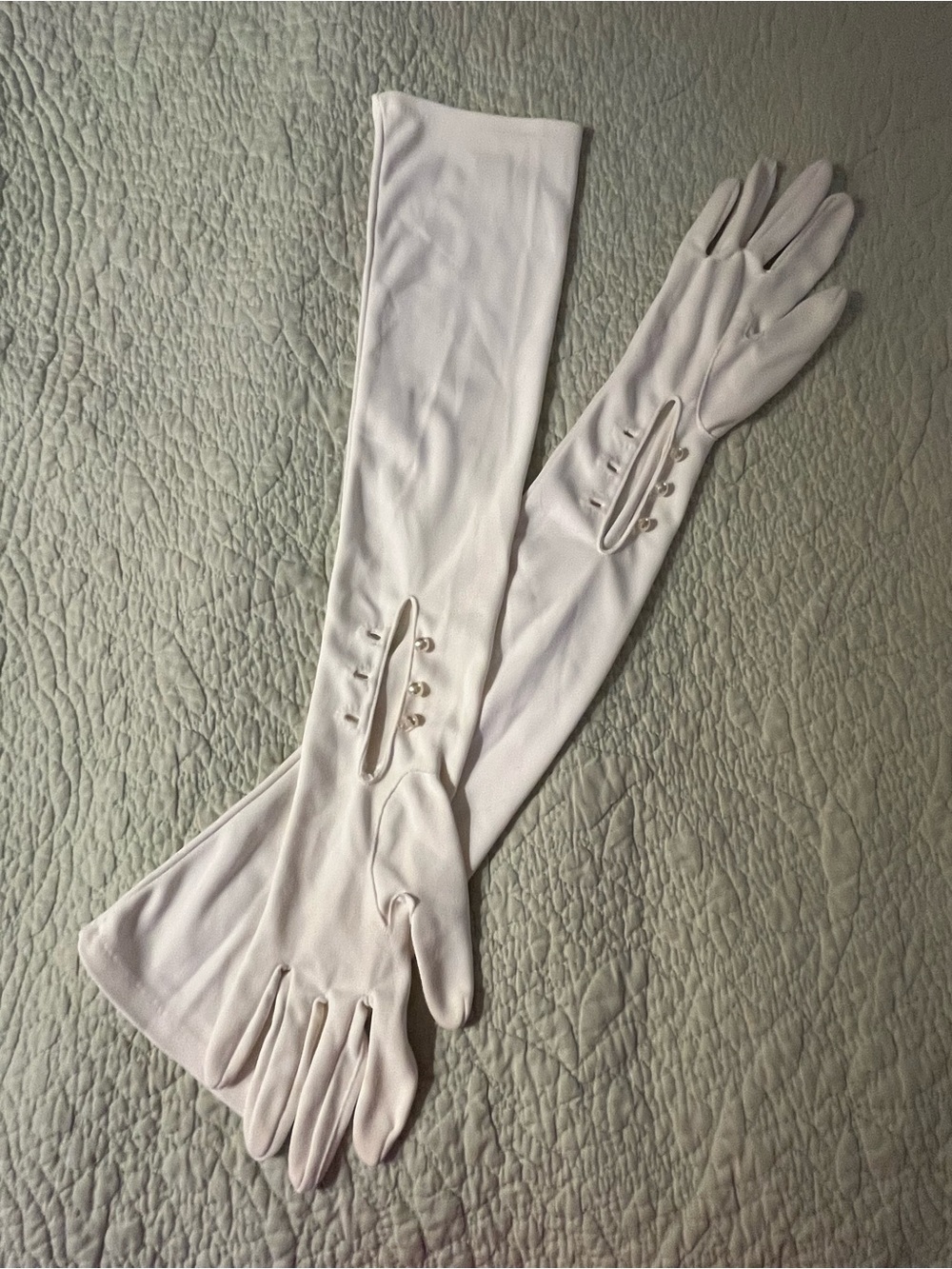 Vintage Long Gloves Over the Elbow White with Pearl Buttons 22”